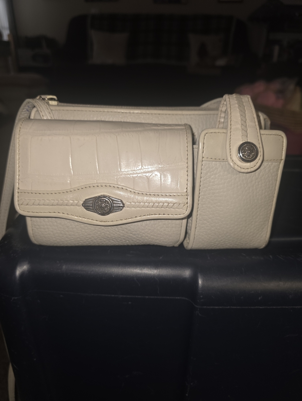 Brighton Cream Textured Leather Crossbody with Front Flap